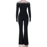 One Shoulder Long Sleeve Patchwork Jumpsuit FL-25424