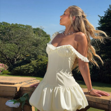 Sleeveless Solid Color Sling Mini Dress FL-25273