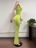 Sleeveless Solid Color Irregular Tops Pants Suit FSL-198