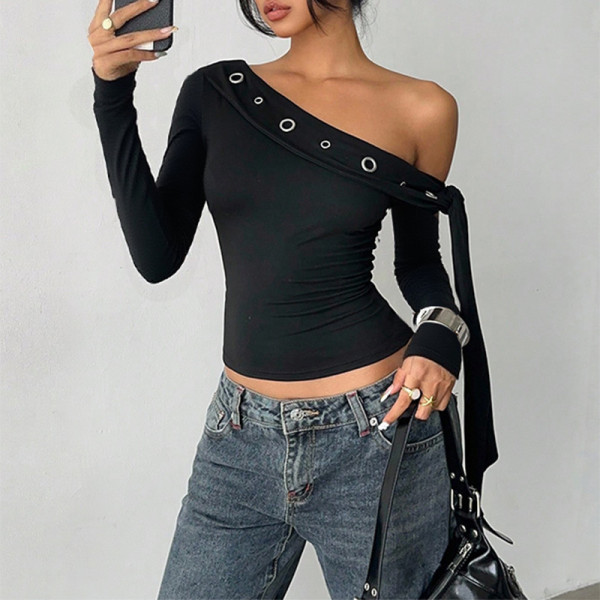 Slash Shoulder Long Sleeve Tops FL-25022