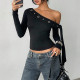 Slash Shoulder Long Sleeve Tops FL-25022