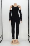 Solid Color Ruched Long Sleeve Jumpsuit AIL-199