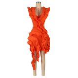 Sleeveless Solid Color Wood Ear Mini Dress AIL-276
