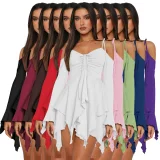 Solid Color Irregular Sling Mini Dress ASL-6696