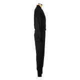 Solid Color Zipper Coat Two Piece Pants Set AIL-252