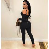 Solid Color Ruched Long Sleeve Jumpsuit AIL-199