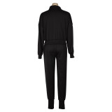 Solid Color Zipper Coat Two Piece Pants Set AIL-252