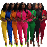 Solid Color Zipper Coat Two Piece Pants Set AIL-252