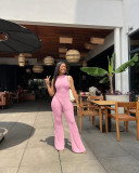 Sleeveless Solid Color Irregular Tops Pants Suit FSL-198