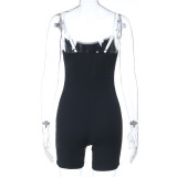 Contrast Color Backless Sling Romper FL-25442