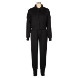 Solid Color Zipper Coat Two Piece Pants Set AIL-252