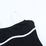 Contrast Color Backless Sling Romper FL-25442