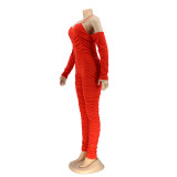 Solid Color Ruched Long Sleeve Jumpsuit AIL-199