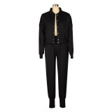 Solid Color Zipper Coat Two Piece Pants Set AIL-252