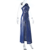 Slash Shoulder Solid Color Maxi Dress FL-25050