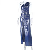Slash Shoulder Solid Color Maxi Dress FL-25050
