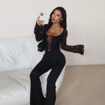 Lace Patchwork Long Sleeve Jumpsuit FL-YL25434MHO