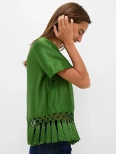 Solid Color Short Sleeve Tassel T Shirt GJMF-97821#