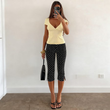 Polka Dots Print Slim Seventh Pants FL-25019