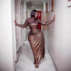 Snake Print Long Sleeve Maxi Dress GJMF-97827#