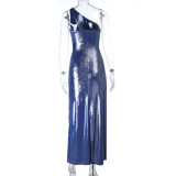 Slash Shoulder Solid Color Maxi Dress FL-25050