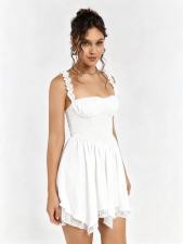 Solid Color Sling Lace Patchwork Mini Dress GADE-8672