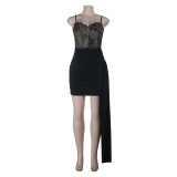 Solid Color Lace Patchwork Mini Dress FL-25354