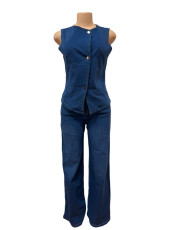Sleeveless V Neck Denim Two Piece Pants Set GMYU-6616
