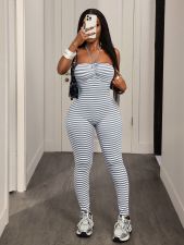 Backless Stripe Halterneck Jumpsuit GHYX-5256
