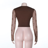 Long Sleeve Lace Halterneck T Shirt FL-25316