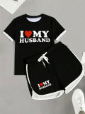 Letter Print Short Sleeve T Shirt Two Piece Short Set SH-391470