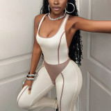 Contrast Color Patchwork Backless Yoga Jumpsuit GHYX-5187