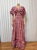 Casual Plaid Print Big Swing Maxi Dress GMYU-11214