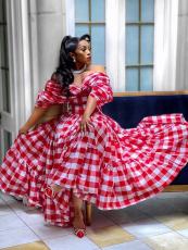 Casual Plaid Print Big Swing Maxi Dress GMYU-11214
