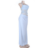 Solid Color Hollow Out Maxi Dress FL-25357