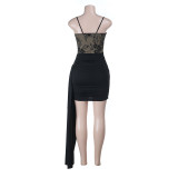 Solid Color Lace Patchwork Mini Dress FL-25354