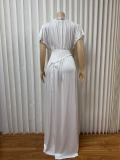 Solid Color Press Pleated Maxi Dress GMYU-11045