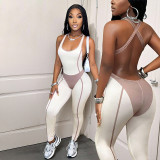 Contrast Color Patchwork Backless Yoga Jumpsuit GHYX-5187