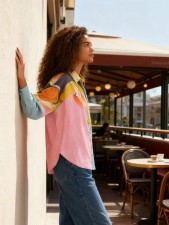 Color Block Print Long Sleeve Shirt GJMF-97823#