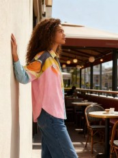Color Block Print Long Sleeve Shirt GJMF-97823#