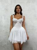 Solid Color Sling Lace Patchwork Mini Dress GADE-8672