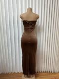 One Shoulder Solid Color Maxi Dress GMYU-9253