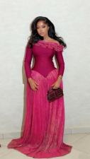 Retro Pleated Long-Sleeve Evening Dress GADE-11127