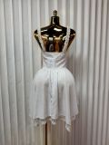 Solid Color Sling Lace Patchwork Mini Dress GADE-8672