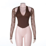 Long Sleeve Lace Halterneck T Shirt FL-25316