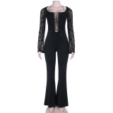 Lace Patchwork Long Sleeve Jumpsuit FL-YL25434MHO