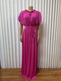 Solid Color Press Pleated Maxi Dress GMYU-11045