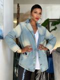 Plus Size Vintage-Washed Denim Blazer Jacket GYLN-8925
