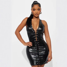 PU Leather Sleeveless Bandage Dress GPBY-9988