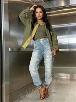 Plus Size Fashion Drawstring Jeans GYLN-2047